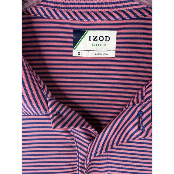 Izod Golf Polo Shirt Men's Size XL Short Sleeve Stretch Pink Blue Striped - Picture 7 of 8